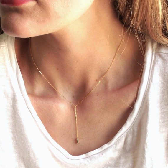 Simple Gold Necklace Short Lariat Necklace Gold Necklace Gold