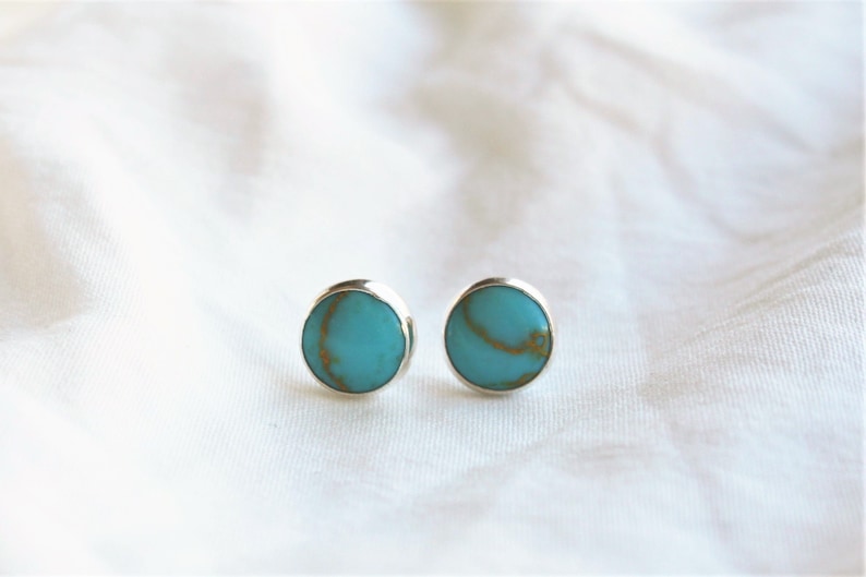 Real Turquoise Stud Earrings, Earrings Stud,Silver Turquoise Earrings, Gift for Her, Gemstone Stud Earrings, Jewelry Gift, Best Friend Gifts image 1