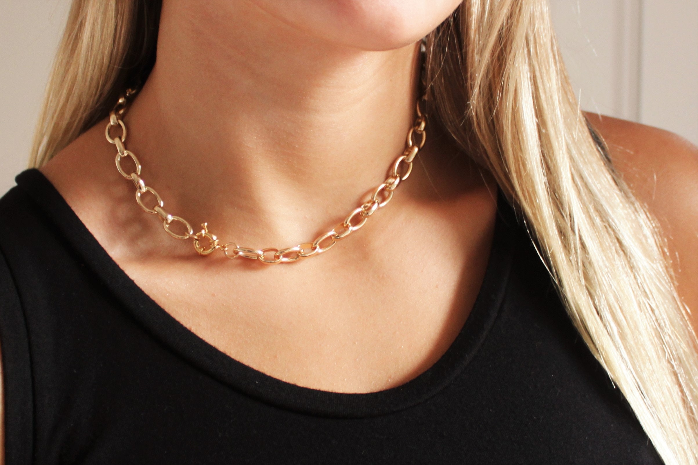 Thick Thin Gold Chain Necklace Gold Curb Chain Chunky Gold 