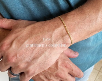 Gold Bracelets for Men, 3mm Curb Chain Gold Bracelets, Jewelry for Men Gifts for Him, Mens Gold Chain Bracelets