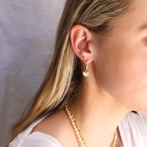 18kt Gold Hoop Earrings, Heart Gold Hoops, Huggie Hoop Earrings, Gifts for Her, Birthday Gifts, Gold Jewelry, Dainty Jewelry Hoops image 2