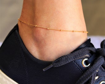 Simple Chain Anklet for Women, Anklet Bracelet, Gold Anklet, Anklet, Satellite Chain Anklet, Gold Chain Anklet, Jewelry Set, Jewelry for Her