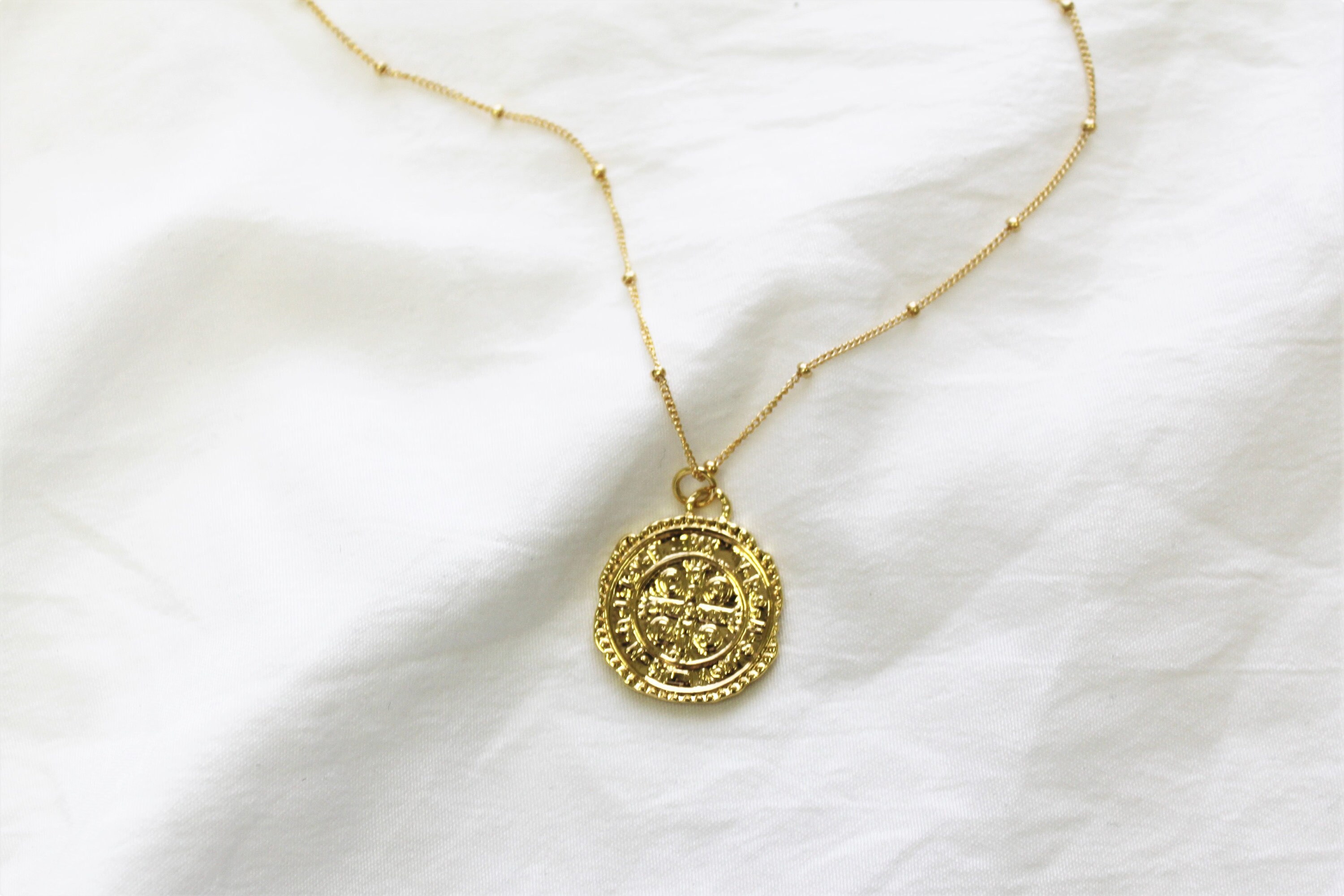 Gold Medallion Necklace Coin Pendant Necklace Gold Necklace Etsy