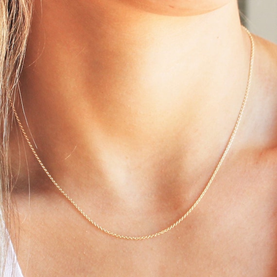 14K Solid Gold Necklace, Thin Chain, Tiny Thin Pendant, 14K Yellow Gol –  tinytinygold