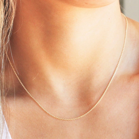 14K Solid Gold Necklace, Thin Chain, Tiny Thin Pendant, 14K Yellow Gol –  tinytinygold