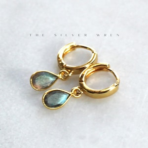 Gold Hoops, Labradorite Earrings, Gold Huggie Hoop Earrings, Gifts for Her, Birthday Gifts, Gold Jewelry, Dainty Jewelry Hoops