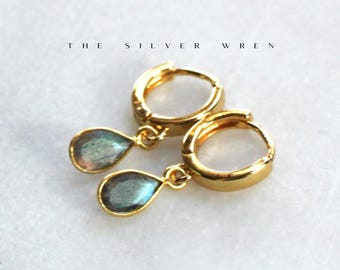 Gold Hoops, Labradorite Earrings, Gold Huggie Hoop Earrings, Gifts for Her, Birthday Gifts, Gold Jewelry, Dainty Jewelry Hoops