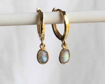 Gold Hoops, Labradorite Earrings, Gold Huggie Hoop Earrings, Gifts for Her Christmas, Birthday Gifts, Gold Jewelry, Dainty Jewelry Hoops