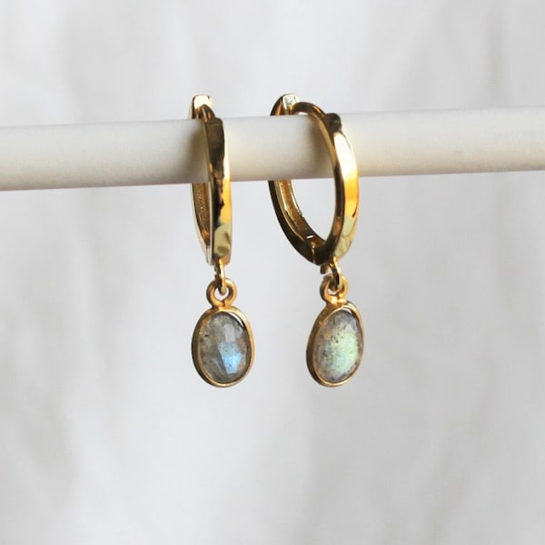 Gold Hoops, Labradorite Earrings, Gold Huggie Hoop Earrings, Gifts for Her Christmas, Birthday Gifts, Gold Jewelry, Dainty Jewelry Hoops