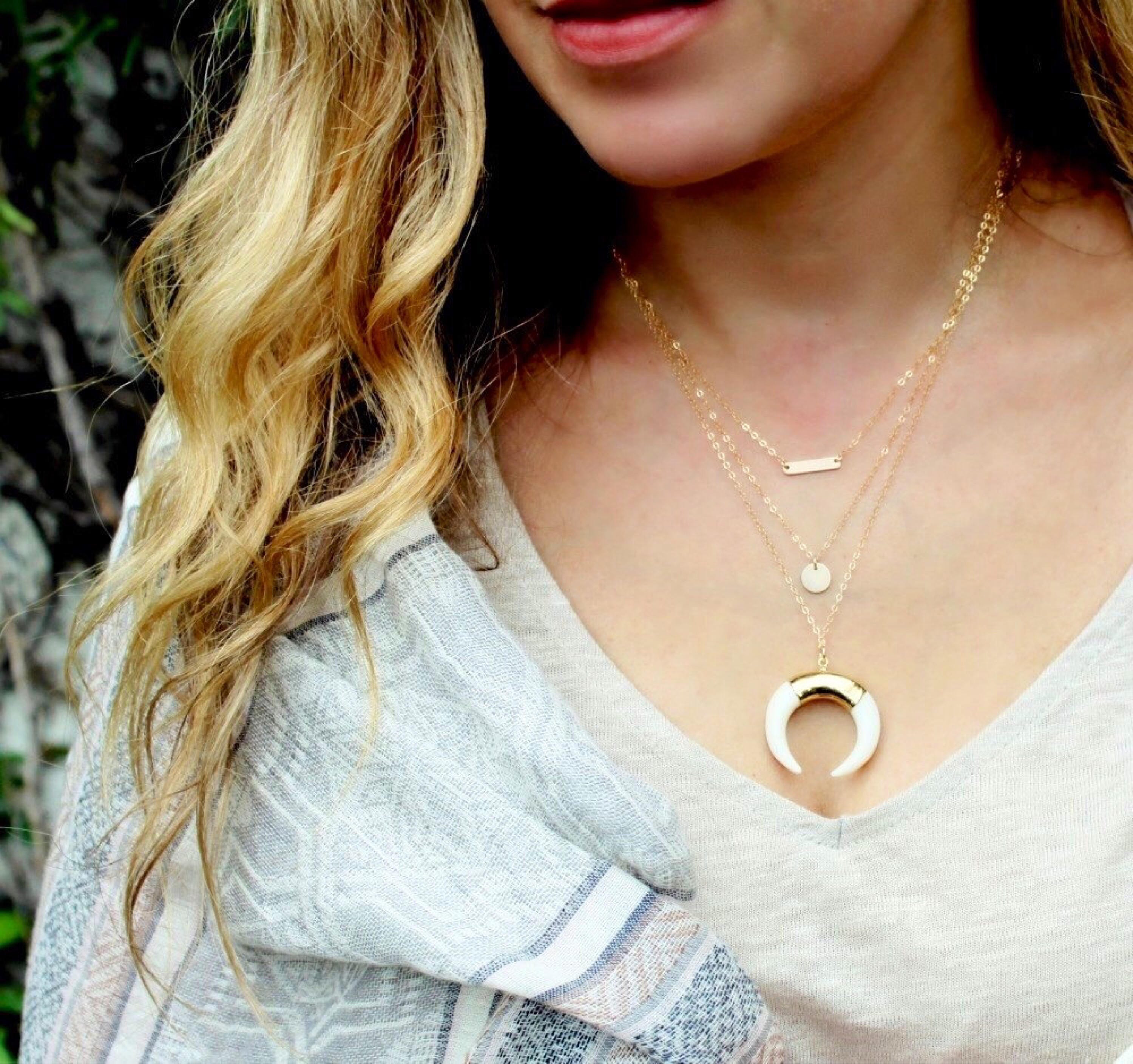 Horn Necklace Boho Chic Necklace Gold Layering Necklace