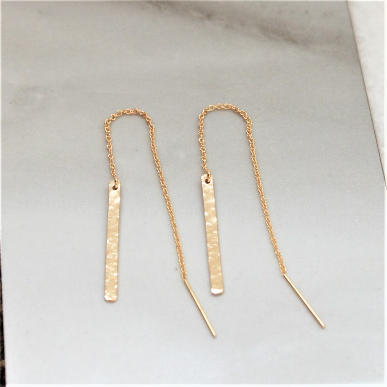 Threader Earrings, Drop Earrings, Gold Earrings, Gold Bar Earrings, Dangling Earrings, Gold, Rose Gold image 2