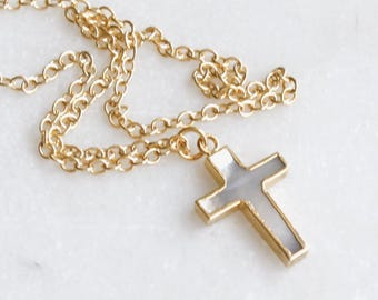 Gold Cross Necklace, Gifts for Her, Cross Gold Necklace, Cross Pendant Necklace, Gifts Religious Jewelry Confirmation Baptism Gift, Handmade