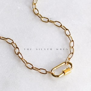 Carabiner Charm Holder Pendant Necklace, Dainty Necklace, Jewelry, Necklace, Gifts for Her, Gold Jewelry, Birthday Gifts, Charming Moments