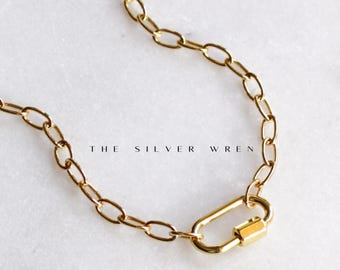 Carabiner Charm Holder Pendant Necklace, Dainty Necklace, Jewelry, Necklace, Gifts for Her, Gold Jewelry, Birthday Gifts, Charming Moments