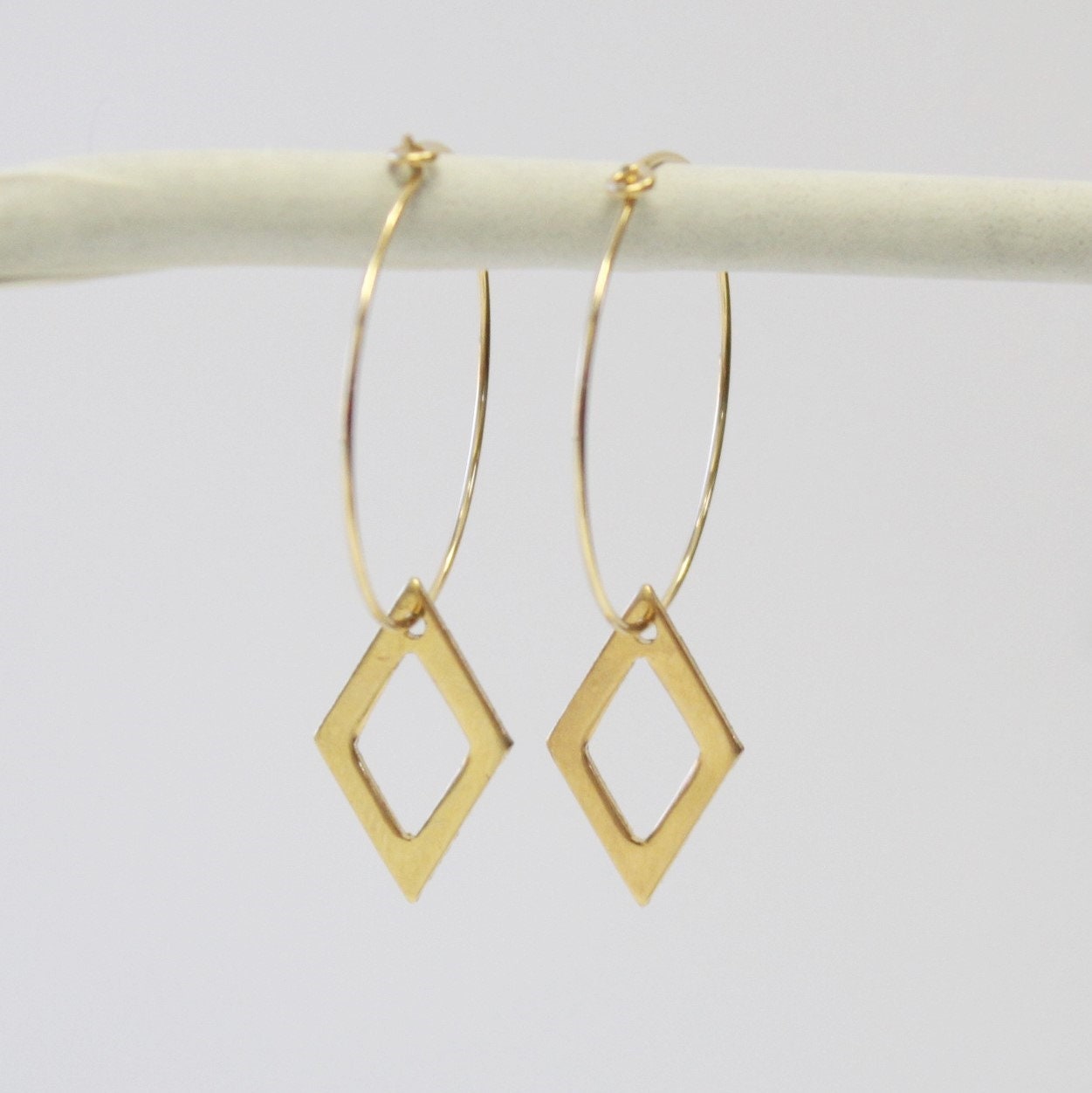 Diamond Shape Dangle Hoop Earrings