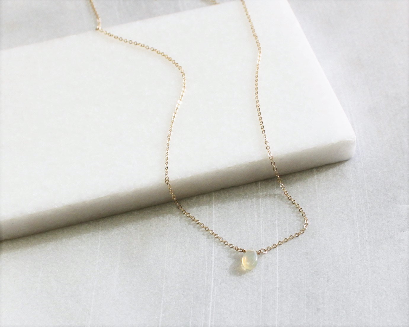 Ultra Dainty Gemstone Necklace Dainty Necklace Opal | Etsy