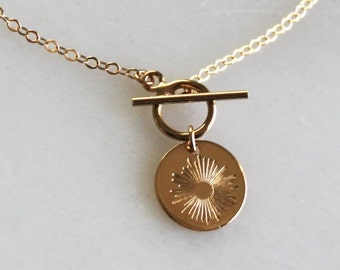 14kt Gold Filled Sun Burst Toggle Necklace, Gold Necklace, Handmade Jewelry Gift for Her, Dainty Jewelry, Necklaces for Women, Womens Gift