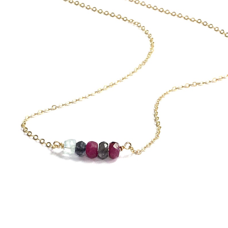 Family Birthstone Necklace, Tiny Gemstone Necklace, gifts for mom, Birthstone Jewelry, Unique Gift, Dainty Necklaces for Women image 5