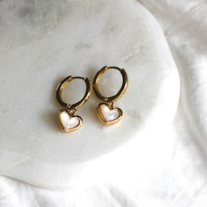 18kt Gold Hoop Earrings, Heart Gold Hoops, Huggie Hoop Earrings, Gifts for Her, Birthday Gifts, Gold Jewelry, Dainty Jewelry Hoops image 3