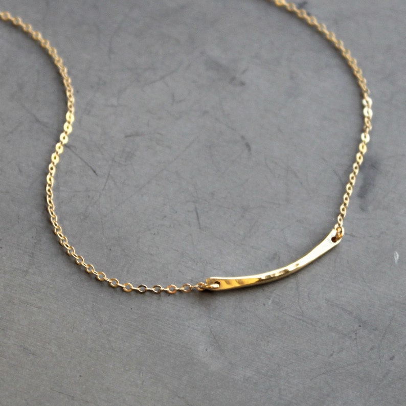 Dainty Necklace, Jewelry Gift, Simple Necklace, Silver, Gold Necklace, Necklaces for women, Mini Curved Bar Necklace, Gift for Her image 3