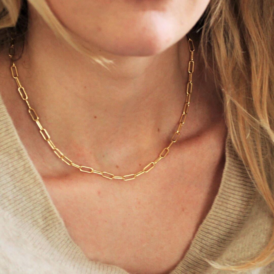 Paperclip Gold Chain Necklace, Paperclip Necklace, Necklaces for Women