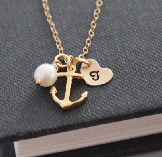 Items similar to Anchor Necklace, Initial Necklace ..Gold Necklace
