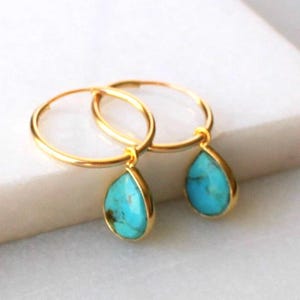 Turquoise Hoop Earrings, Gold Endless Hoop Earrings, Earrings for Women, Jewelry, Gifts for Her, Hoops, Minimalist Jewelry Gifts