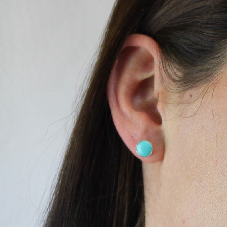 Real Turquoise Stud Earrings, Earrings Stud,Silver Turquoise Earrings, Gift for Her, Gemstone Stud Earrings, Jewelry Gift, Best Friend Gifts Bild 2