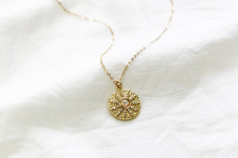 Gold Necklace Necklaces for Women Pendant Necklace Gift for Women Aura Coin Gold Jewelry Opal Sun Medallion Necklace Gold Jewelry