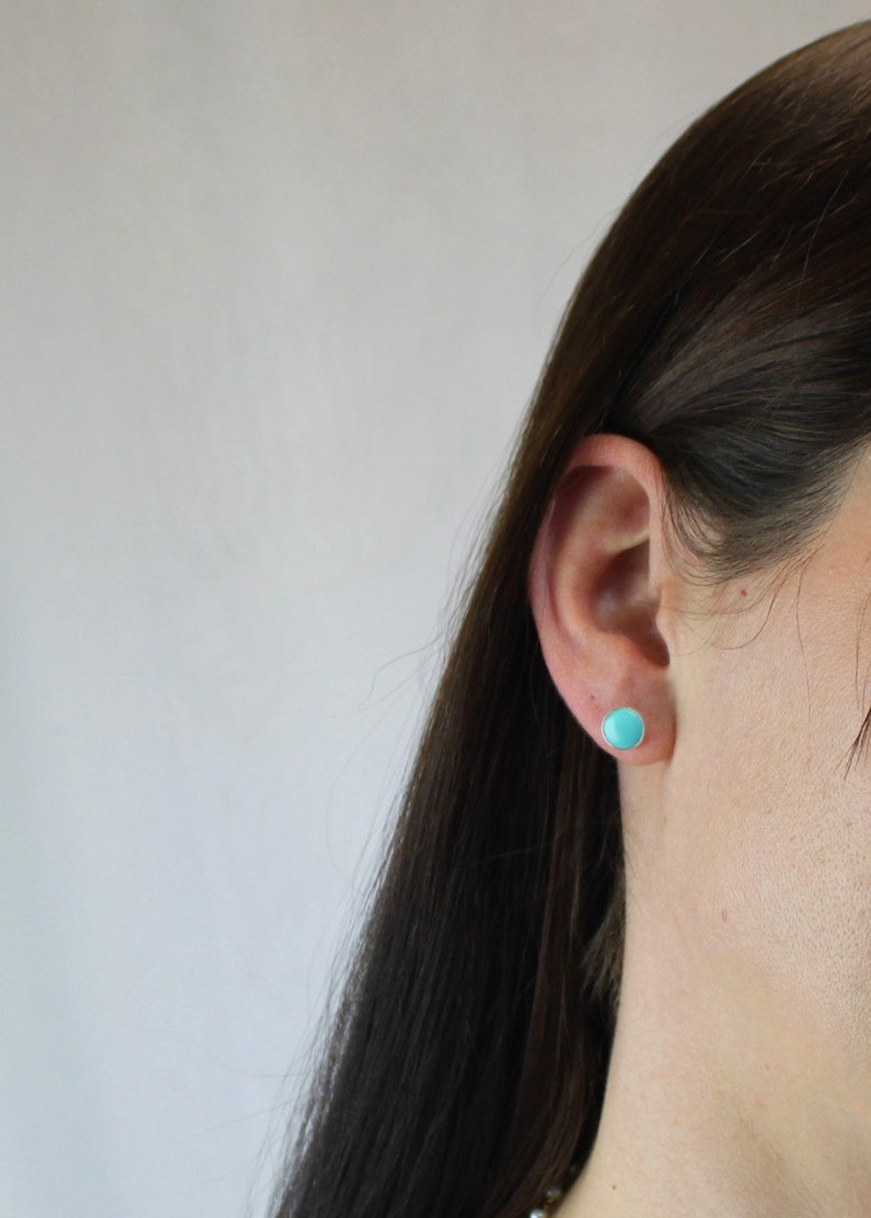 Real Turquoise Stud Earrings, Earrings Stud,Silver Turquoise Earrings, Gift for Her, Gemstone Stud Earrings, Jewelry Gift, Best Friend Gifts image 4