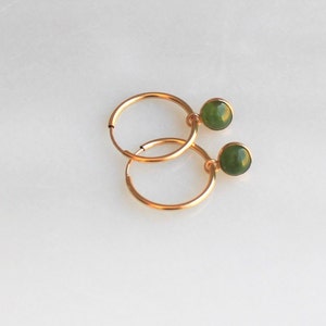 Jade Hoop Earrings, Gold Endless Hoop Earrings with Jade Dangle, Earrings for Women, Jewelry, Gifts for Her, Hoops, Minimalist Jewelry Gifts
