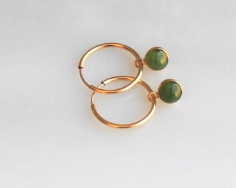 Jade Hoop Earrings, Gold Endless Hoop Earrings with Jade Dangle, Earrings for Women, Jewelry, Gifts for Her, Hoops, Minimalist Jewelry Gifts