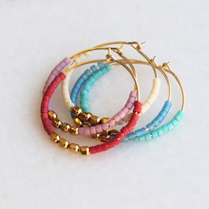 14kt Gold Filled Hoops Earrings, Beaded Hoops, Beaded Hoop Earrings, Gold Hoop Earrings, Hoops, Gifts for her Jewelry, Seed Bead Hoops