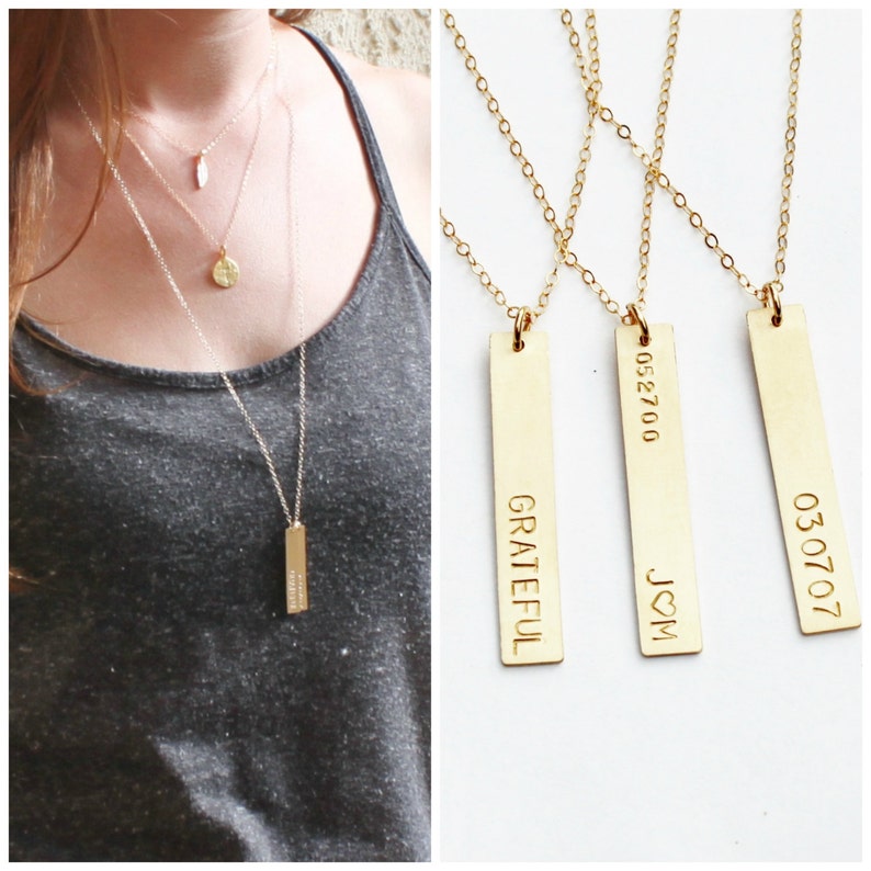 Long Vertical Gold Bar necklace Personalized Necklace Etsy