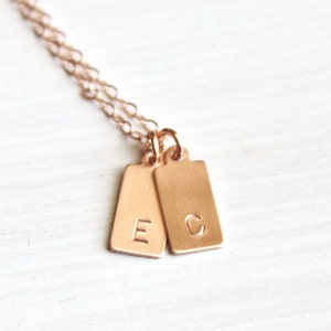 Mini Tag Initial Necklace, Personalized Necklace, 1, 2, or 3 Initial Necklace, Silver, Gold or Rose Gold Delicate Necklace Layering Necklace image 3