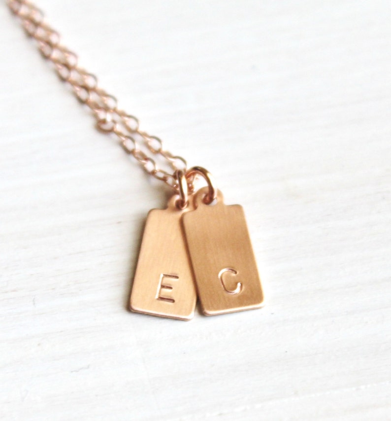 Mini Tag Initial Necklace, Personalized Necklace, 1, 2, or 3 Initial Necklace, Silver, Gold or Rose Gold Delicate Necklace Layering Necklace image 3