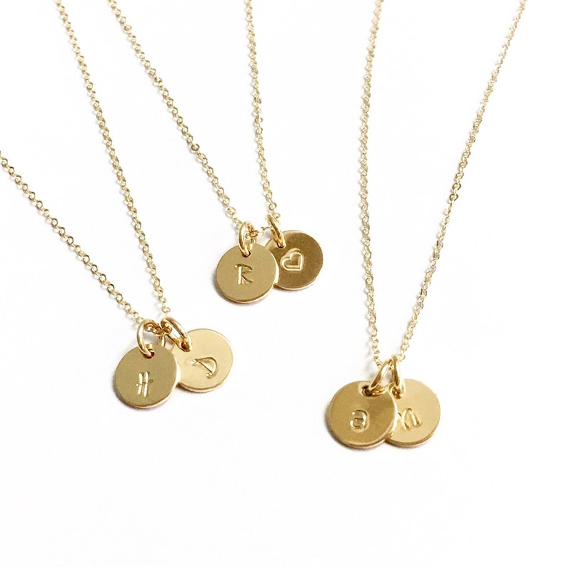 Tiny Gold Initial Necklace 1, 2 or 3 Initial Necklace, Personalized Necklace, Dainty Gold Necklace, Letter Necklace, Bridesmaid Necklace image 1