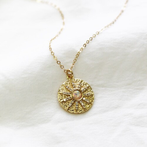 Gold Necklace Opal Sun Medallion 