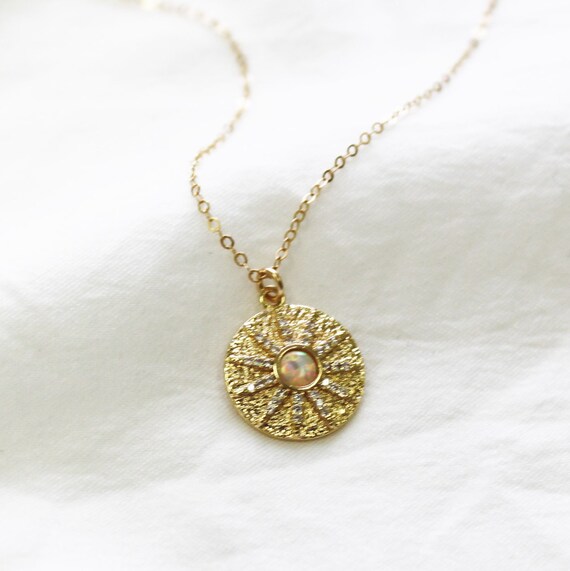 Gold Necklace Opal Sun Medallion 