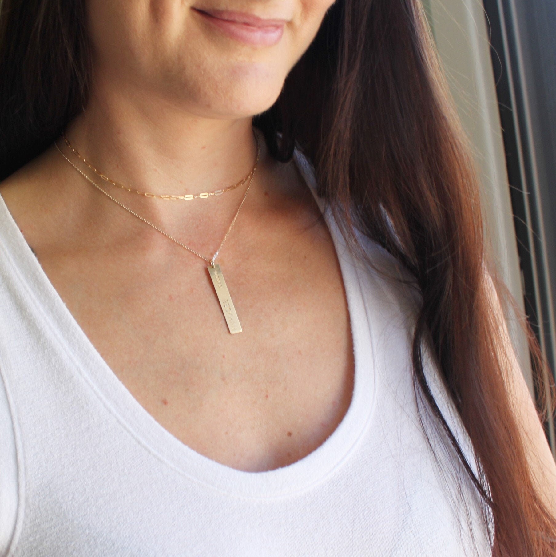 Long Vertical Gold Bar necklace