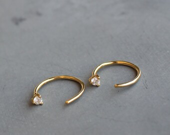 Gold Earrings, Hoops, Gold Wrap Earrings, Tiny Gold Earrings, CZ Earrings, Bridesmaids Gifts, Gift for Her, Dainty Earrings, The Silver Wren