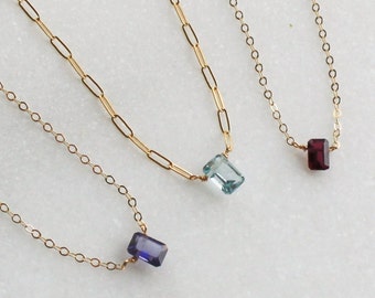 Baguette Gemstone Necklaces for Women, Garnet Necklace, Handmade Jewelry Birthday Gifts for Her, Dainty Necklace, Jewelry, Womens Necklace