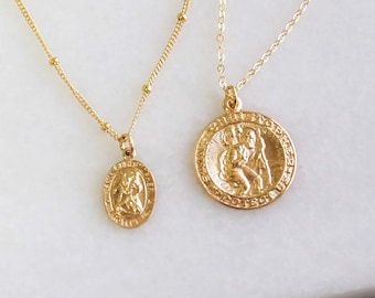 Gold Necklace, Charm Necklace, Necklaces for Women, Saint Christopher Necklace, Religious Jewelry, Gift, Necklace, The Silver Wren DN251