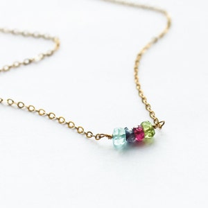 Family Birthstone Necklace, Tiny Gemstone Necklace, gifts for mom, Birthstone Jewelry, Unique Gift, Dainty Necklaces for Women image 1