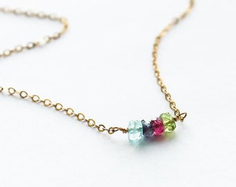 Family Birthstone Necklace, Tiny Gemstone Necklace, gifts for mom, Birthstone Jewelry, Unique Gift, Dainty Necklaces for Women