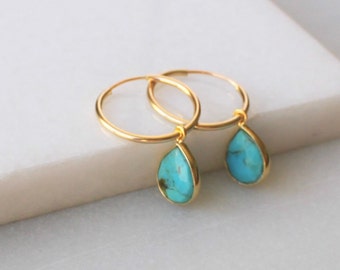 Turquoise Hoop Earrings, Gold Endless Hoop Earrings, Earrings for Women, Jewelry, Gifts for Her, Hoops, Minimalist Jewelry Gifts