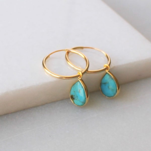 Turquoise Hoop Earrings, Gold Endless Hoop Earrings, Earrings for Women, Jewelry, Gifts for Her, Hoops, Minimalist Jewelry Gifts