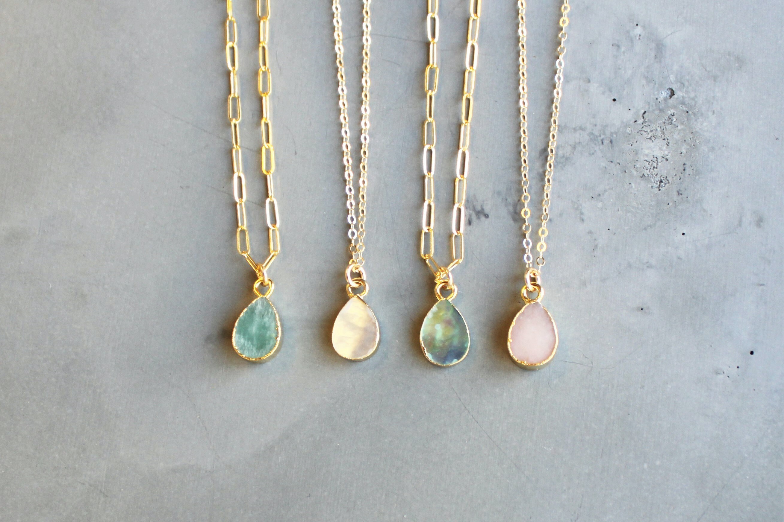 Tiny Teardrop Gem Necklace