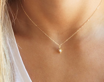 Ultra TINY Opal Star Necklace, Dainty Necklace, Gift for Her, Jewelry, Necklace, Layer Jewelry, October Birthday Gift, October Birthstone
