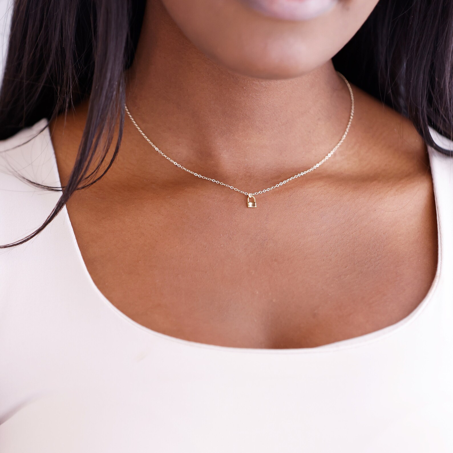 Tiny Lock Necklace Dainty Necklace Silver or Gold Jewelry Etsy